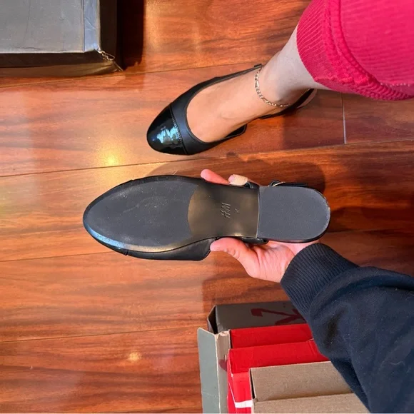 Black Women's Slingback Flats - Classic Patent Toe - Picture 4 of 5